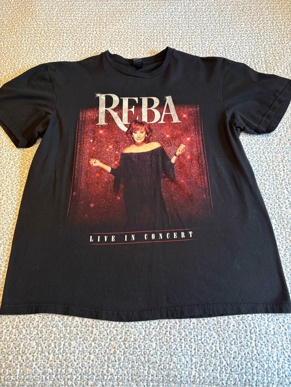 Reba Black Tee with Red Graphic Concert Print